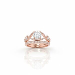 Rose Gold Crown Halo Engagement Ring Set .925 Sterling Silver, Moissanite Stones